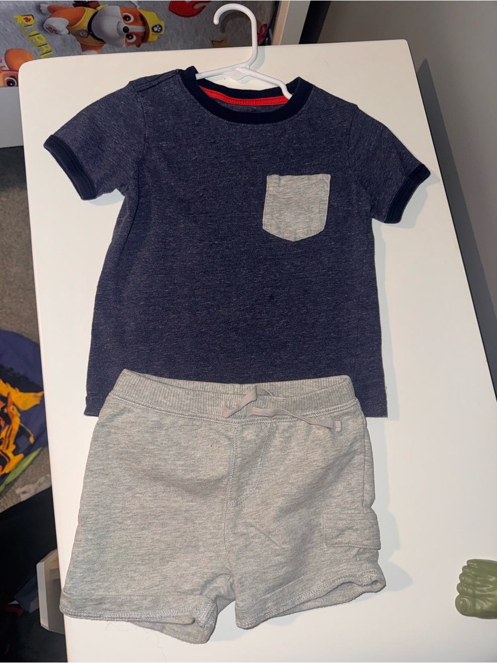 Carter's Navy Tee with Heather Gray Pocket & Shorts